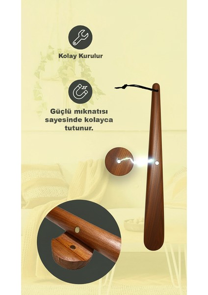 Klasik Model Ceviz Mıknatıslı Ahşap El Oyması Ayakkabı Çekeceği 45 cm fiyatları