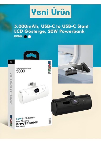Fp07 5000mah Type-c 20w Ultra Hızlı Şarj Elektronik Taşınabilir Batarya Lcd MİNİ Powerbank Telefon indirimleri