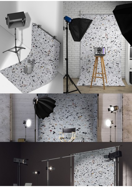 Terrazzo Işığı Vinil Backdrop – Mozaik Taş Dokulu Fotoğraf Arka Planı (80×120 cm