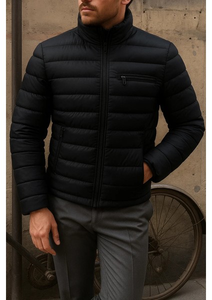 Erkek Kışlık Slim Fit Günlük Siyah Şişme Mont modelleri