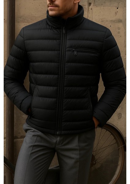 Erkek Kışlık Slim Fit Günlük Siyah Şişme Mont fırsatları