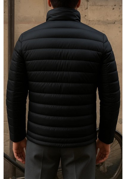 Erkek Kışlık Slim Fit Günlük Siyah Şişme Mont