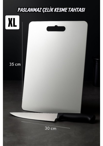 Paslanmaz Çelik Kesme Tahtası, Sebze Meyve Doğrama Tahtası, Hijyenik Yüzey, Xl Ekstra Büyük Boy