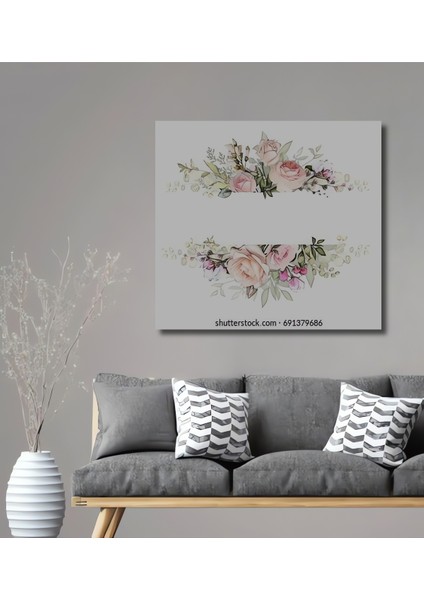 Romantik Gül Bahçesi Sulu Boya Görünümlü Dekoratif Ahşap Tablo Dikdörtgen Tablo