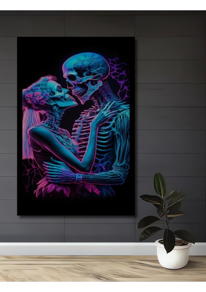 Neon Işıltılı Aşk Iskeletleri Yağlı Boya Görünümlü Ahşap Dekroatif Tablo Dikdörtgen Tablo fiyatları
