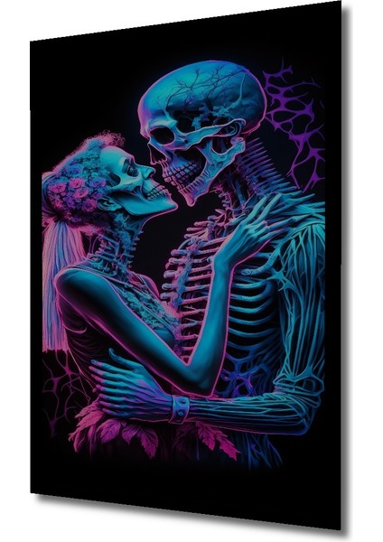 Neon Işıltılı Aşk Iskeletleri Yağlı Boya Görünümlü Ahşap Dekroatif Tablo Dikdörtgen Tablo indirimleri