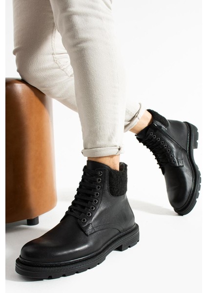 Erkek Siyah Hakiki Deri-Boğaz Detaylı Kışlık Bot fiyatları