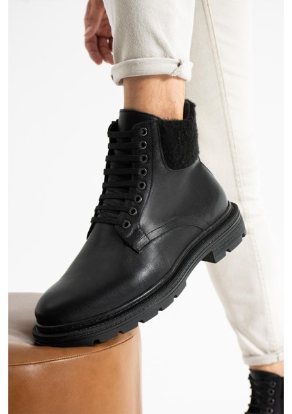 Erkek Siyah Hakiki Deri-Boğaz Detaylı Kışlık Bot modelleri