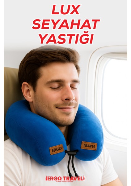 Lux Ortopedik Seyahat Yastığı Visco Boyun Destekli Seyahat Yastığı - Mavi| Ergo Travel
