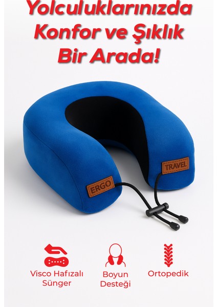 Lux Ortopedik Seyahat Yastığı Visco Boyun Destekli Seyahat Yastığı - Mavi| Ergo Travel fiyatları