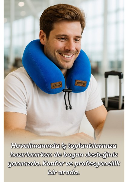 Lux Ortopedik Seyahat Yastığı Visco Boyun Destekli Seyahat Yastığı - Mavi| Ergo Travel modelleri