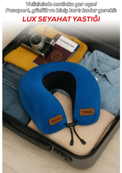 Lux Ortopedik Seyahat Yastığı Visco Boyun Destekli Seyahat Yastığı - Mavi| Ergo Travel fırsatları