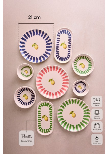 Limone 14 Parça 6 Kişilik Seramik Kahvaltı Seti Limon Desenli Stackable Sunum Tabağı indirimleri