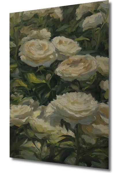 Beyaz Gül Yağlı Boya Görünümlü Ahşap Dekoratif Tablo Dikdörtgen Tablo modelleri