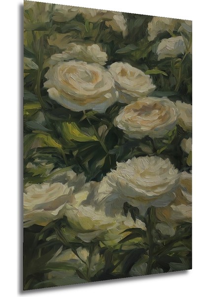 Beyaz Gül Yağlı Boya Görünümlü Ahşap Dekoratif Tablo Dikdörtgen Tablo fırsatları