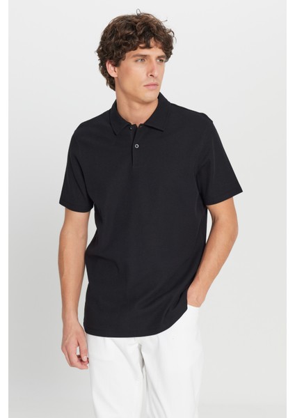 %100 Pamuk Slim Fit Dar Kesim Polo Yaka Jakarlı Triko Tişört