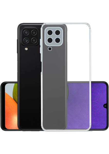 Samsung Galaxy A22 ile Uyumlu Kapak Kamera Korumalı Şarj Yeri Tıpalı Şeffaf Silikon Kılıf