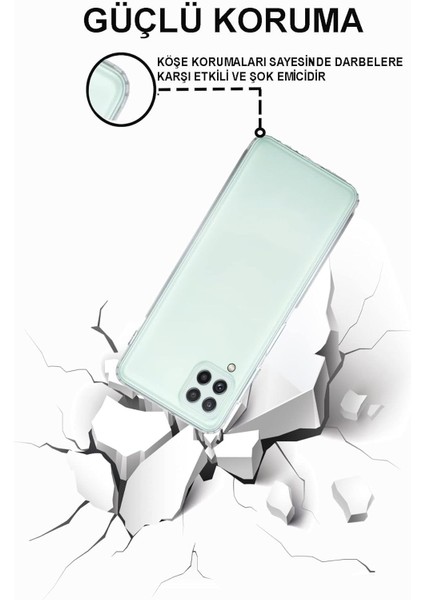 Samsung Galaxy A22 ile Uyumlu Kapak Kamera Korumalı Şarj Yeri Tıpalı Şeffaf Silikon Kılıf modelleri