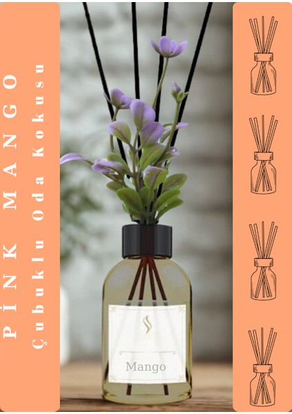 1 Adet Koku Giderici Banyo Tuvalet Oda Kokusu Pink Mango 50ML Yapay Çiçekli