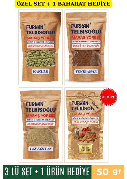 Kakule 50GR + Yenibahar Toz 50GR + Kimyon Toz 50GR + 1 Baharat Hediye