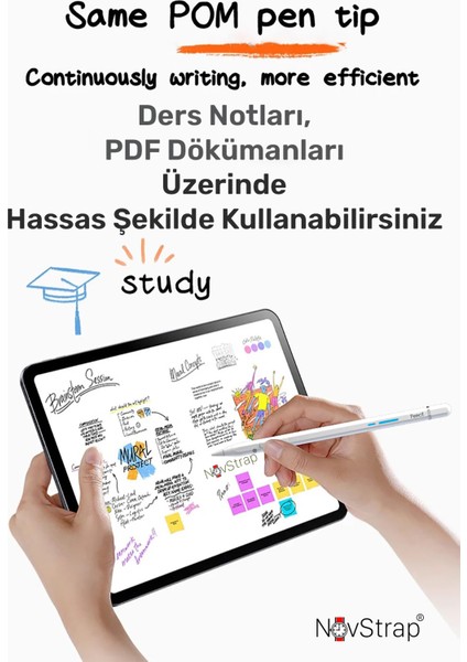 Apple iPad Pro 13 (M4) ile Uyumlu Bluetooth Dokunmatik Tablet Kalemi BP25BL Pil Ekranlı Kısayol Tuşlu Stylus Pencil