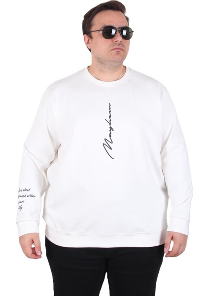 Mocgrande Büyük Beden Bisiklet Yaka Sweat Double Face 25707 Ekru