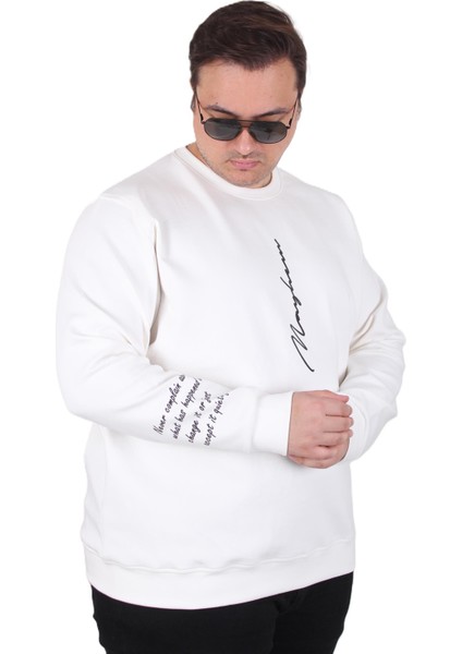 Mocgrande Büyük Beden Bisiklet Yaka Sweat Double Face 25707 Ekru fiyatları