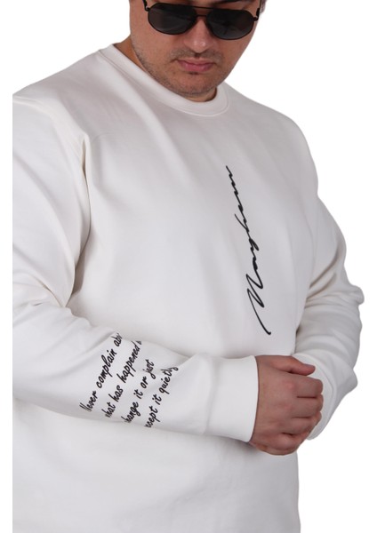 Mocgrande Büyük Beden Bisiklet Yaka Sweat Double Face 25707 Ekru modelleri