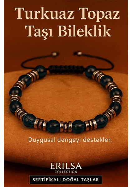 Sertifikalı Turkuaz Topaz Taşı Bileklik 8x8 mm – Duygusal Denge ve Huzur Taşı