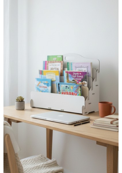 Carry Montessori 4 Raflı Ahşap Mini Kitaplık -Çocuk Odası Kitaplık - Masaüstü Mini Kitaplık