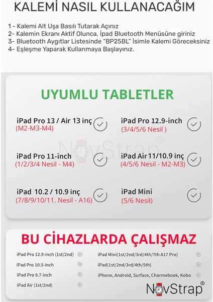 Apple iPad Air 4/5 Nesil 10.9 inç ile Uyumlu Bluetooth Dokunmatik Tablet Kalemi BP25BL Pil Ekranlı Kısayol Tuşlu Stylus Pencil