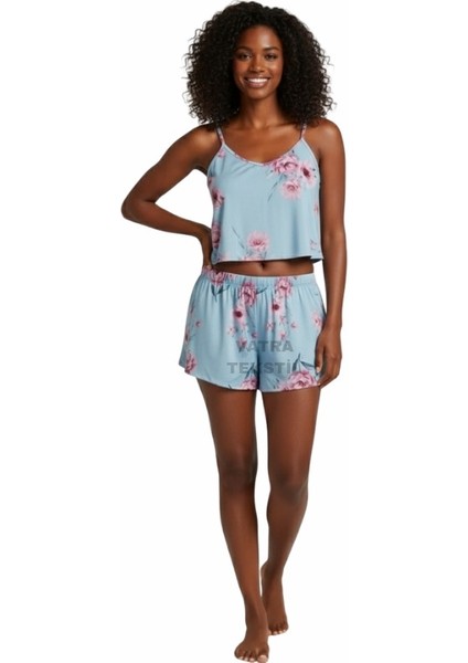 Kadın Askılı Şortlu Pijama Takımı – Yumuşak Rahat ve Şık Tasarım