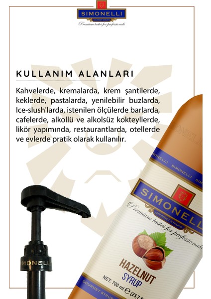 Kahve ve Kokteyl Şurubu Fındık 700 ml + Pompa Simonelli modelleri