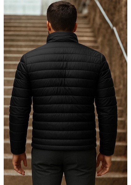 Erkek Kışlık Basic Dik Yaka Fermuarlı Siyah Şişme Mont indirimleri