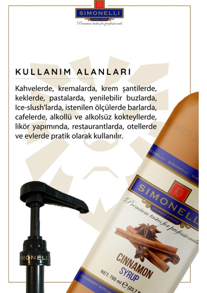 Kahve ve Kokteyl Şurubu Tarçın 700 ml + Pompa Simonelli modelleri