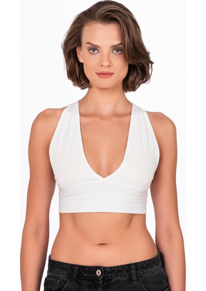Çapraz Sırt Detay Fitilli Spor Büstiyer | Beyaz