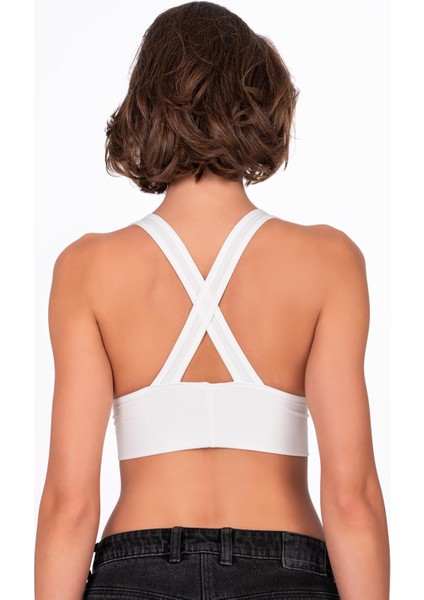 Çapraz Sırt Detay Fitilli Spor Büstiyer | Beyaz fiyatları