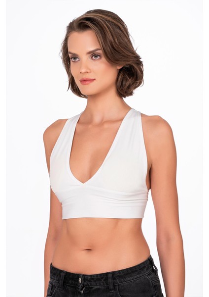 Çapraz Sırt Detay Fitilli Spor Büstiyer | Beyaz modelleri
