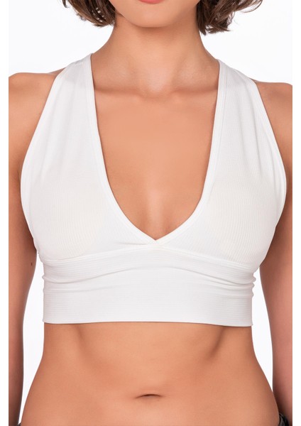 Çapraz Sırt Detay Fitilli Spor Büstiyer | Beyaz fırsatları