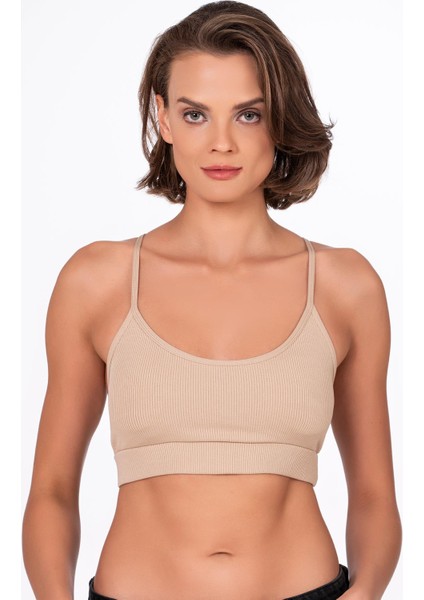 Fitilli İnce Askılı Şekillendirici Spor Sütyeni | Ten