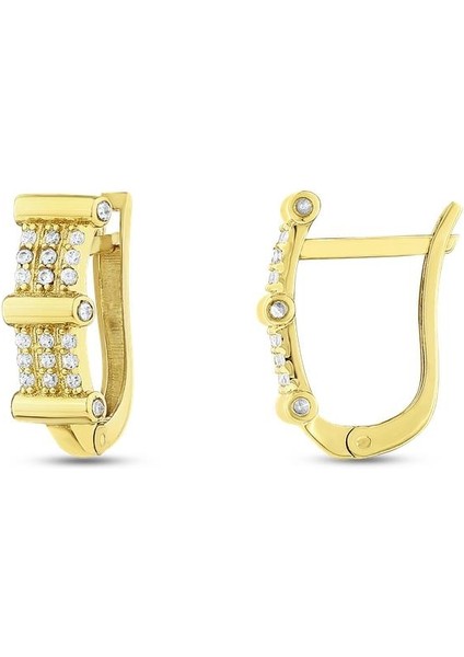 Taşlı Tasarım Altın Küpe - 14K