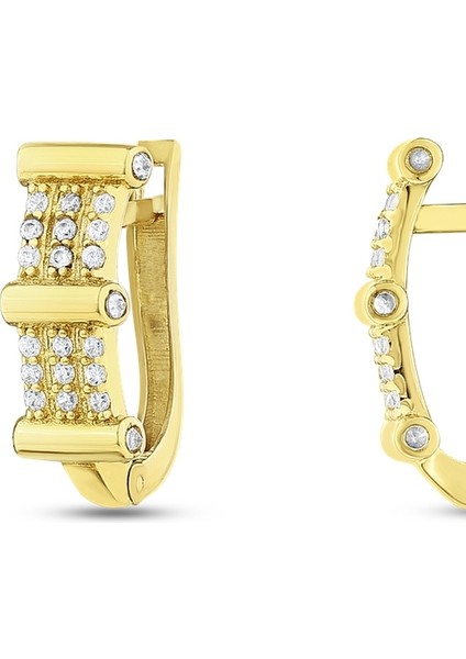 Taşlı Tasarım Altın Küpe - 14K fiyatları