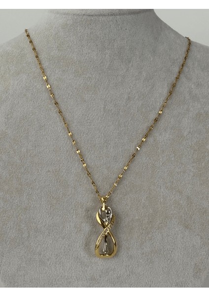 Altın ve Gümüş Birbirine Sarılan Çift Figürlü Gold Kolye