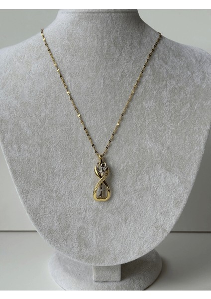 Altın ve Gümüş Birbirine Sarılan Çift Figürlü Gold Kolye modelleri