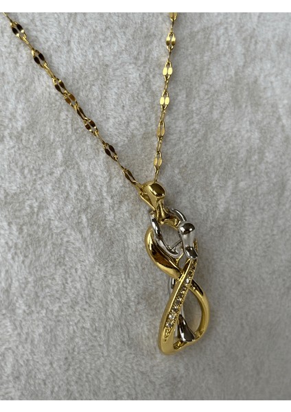 Altın ve Gümüş Birbirine Sarılan Çift Figürlü Gold Kolye fırsatları