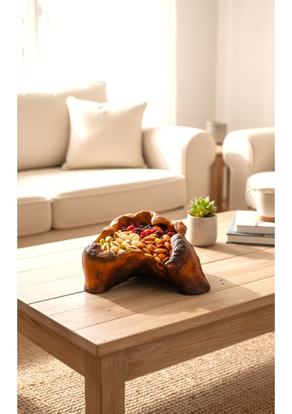 Rustik Oyma Detaylı Ahşap El Oyması Geniş Kase