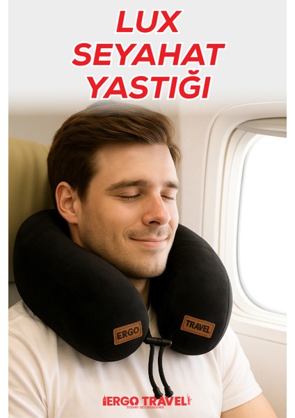 Lux Ortopedik Seyahat Yastığı Visco Boyun Destekli Seyahat Yastığı - Siyah | Ergo Travel