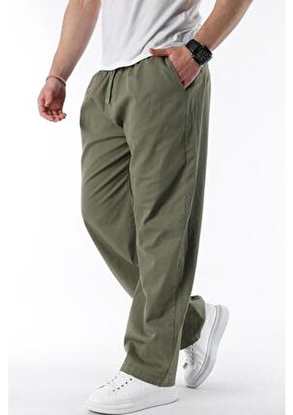 Yeşil Bol Paça Beli Bağlamalı Erkek Pantolon E7403