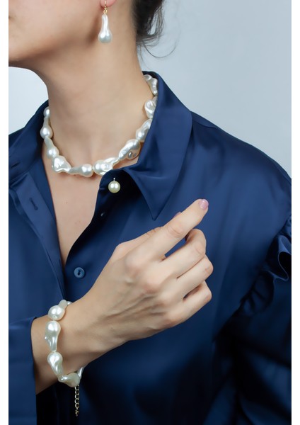 Barok Inci Kolye Bileklik Küpe Set