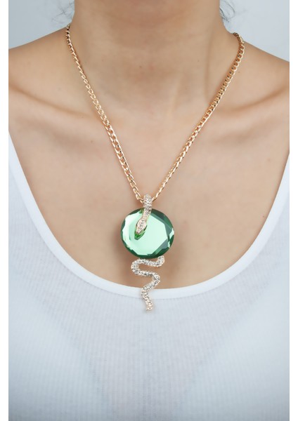 Büyük Kristal Taşlı Yılan Kolye